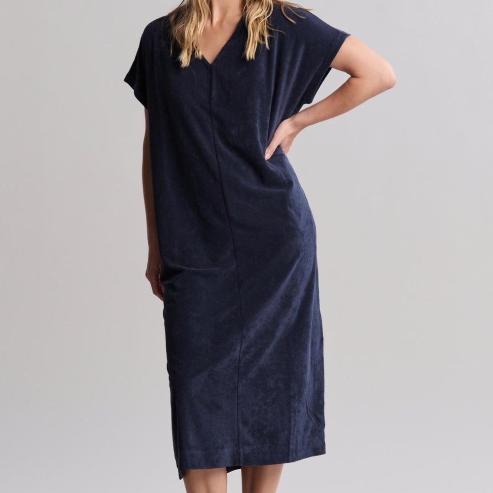 Barefoot Dreams Beach CozyTerry Caftan Cover-Up Navy Blue Size Small
